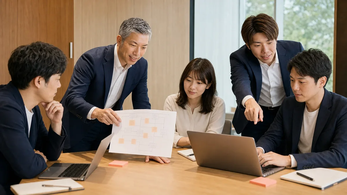 講師が受講者の手元を見ながら進める、対面型AI研修の様子